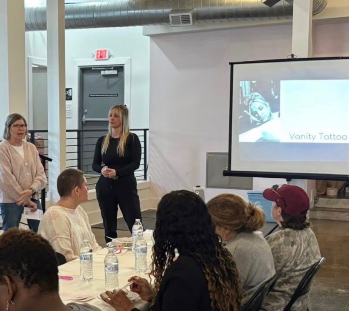 Kaylee Potter speaking at a Vanity Tattoo medical tattooing event